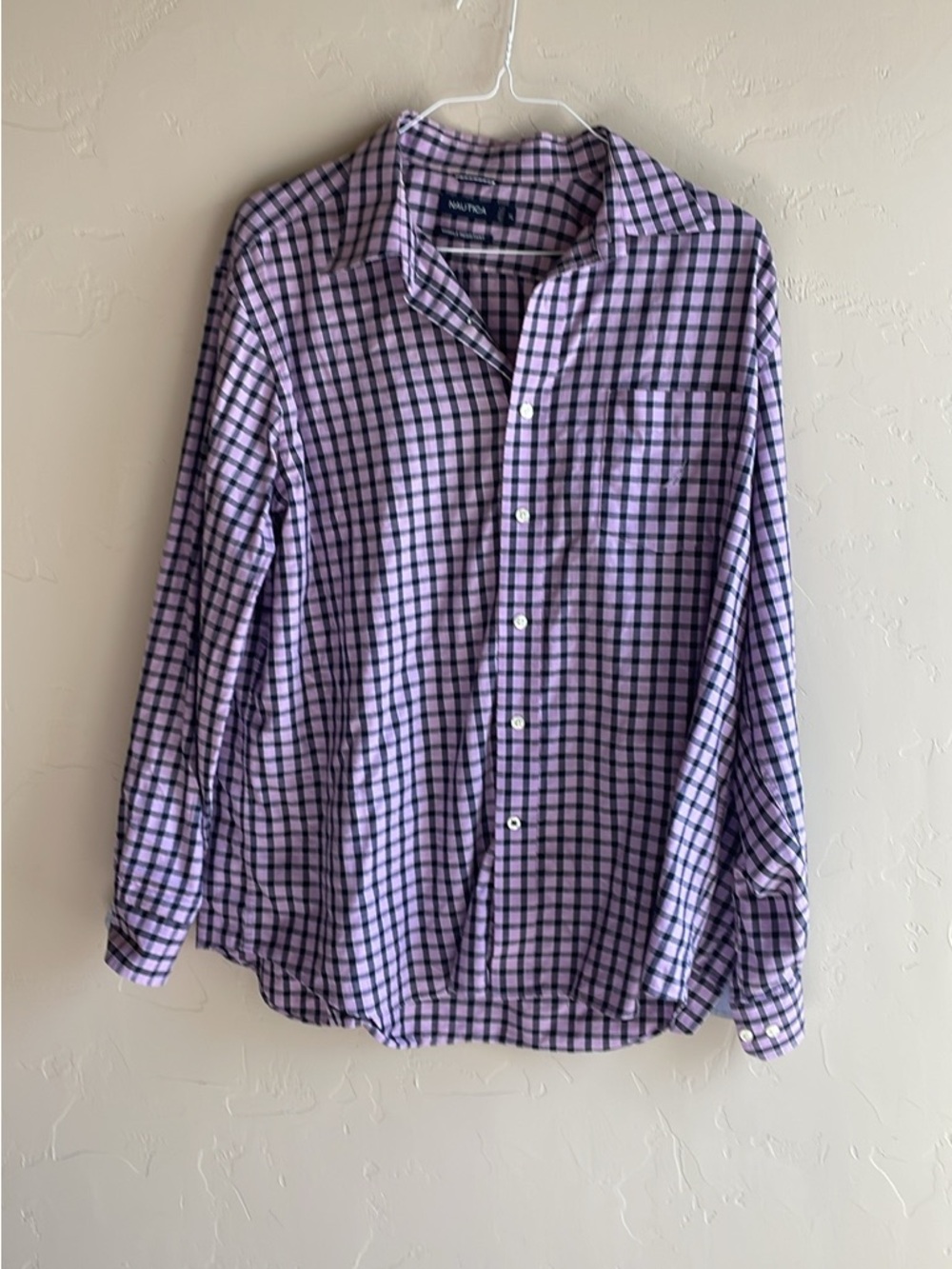 Nautica Men’s Lavender and Navy Check Button-Down Shirt
